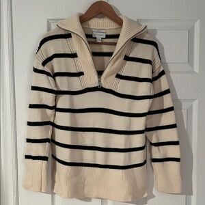 Kit and Ace Cream and Navy Striped Zip Neck Sweater